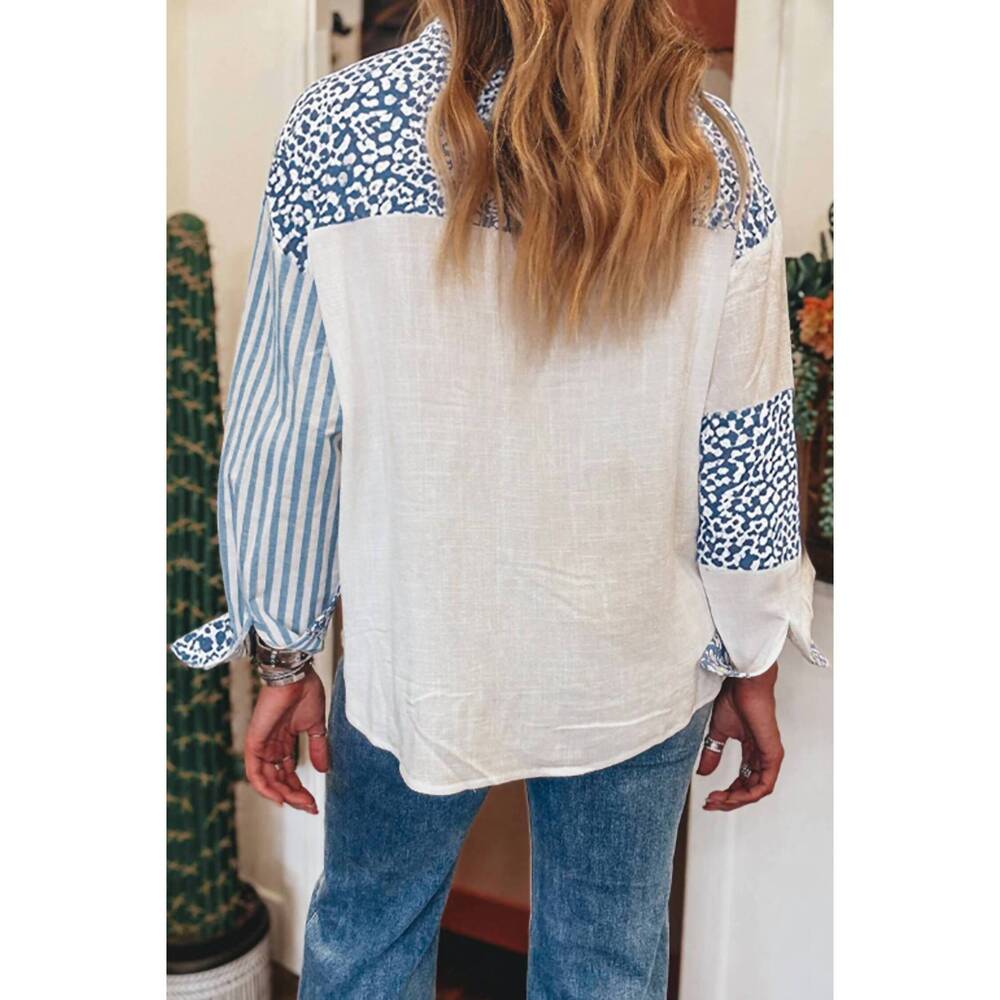 NEW SHEWIN leopard striped patchwork button up sh… - image 4